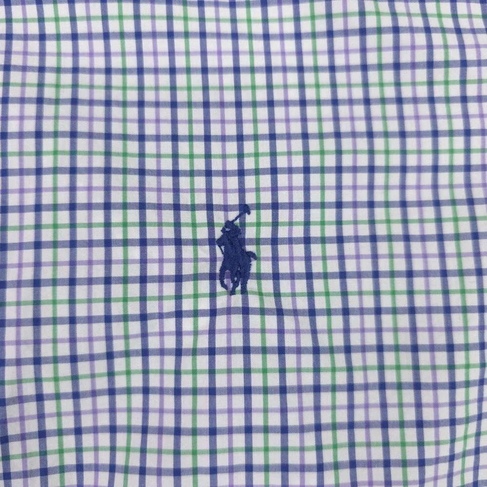 Ralph Lauren Shirt Mens Large Blue Green Check Long Sleeve Button Down Cotton